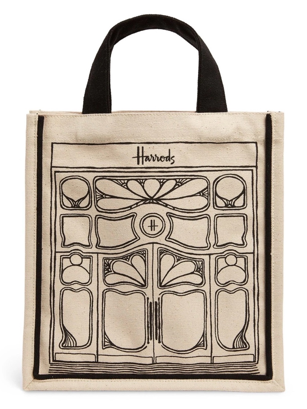 Harrods London Storefront Canvas Tote Bag Black Cream